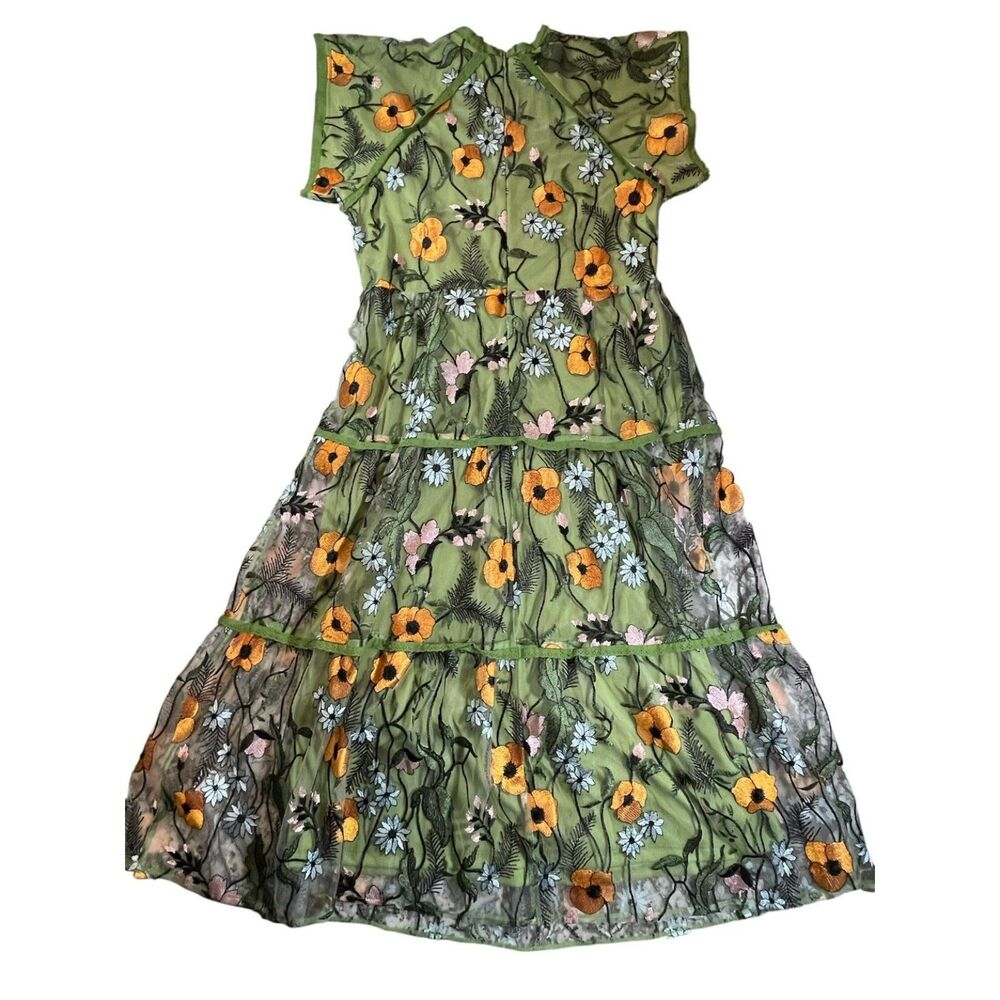 Womens JessaKae Floral Embroidered Mesh Midi Dress Green Orange Size L - Picture 3 of 15